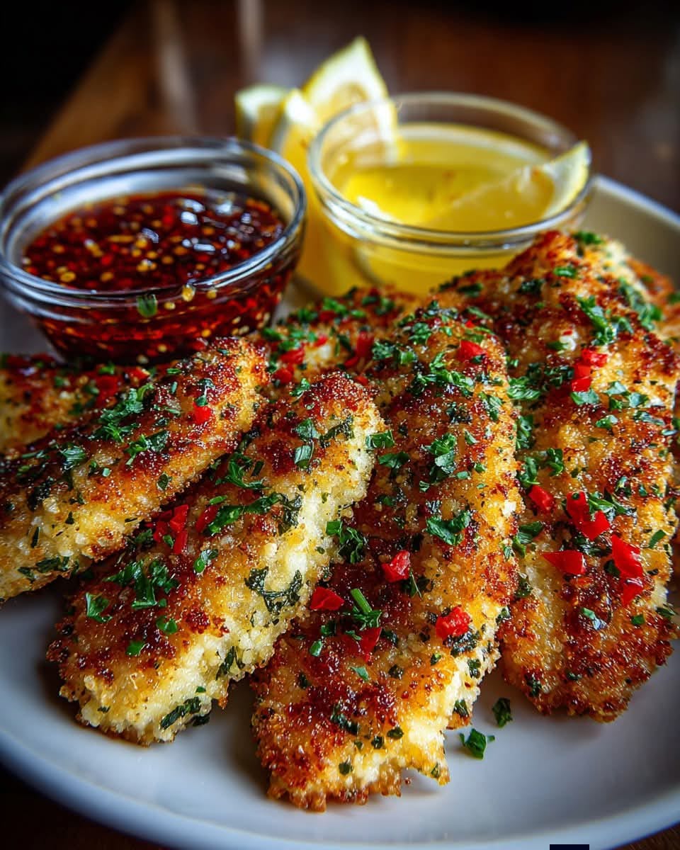 Spicy Crispy Hot Honey Lemon Feta Chicken Tenders with Italian Herb Crust 1