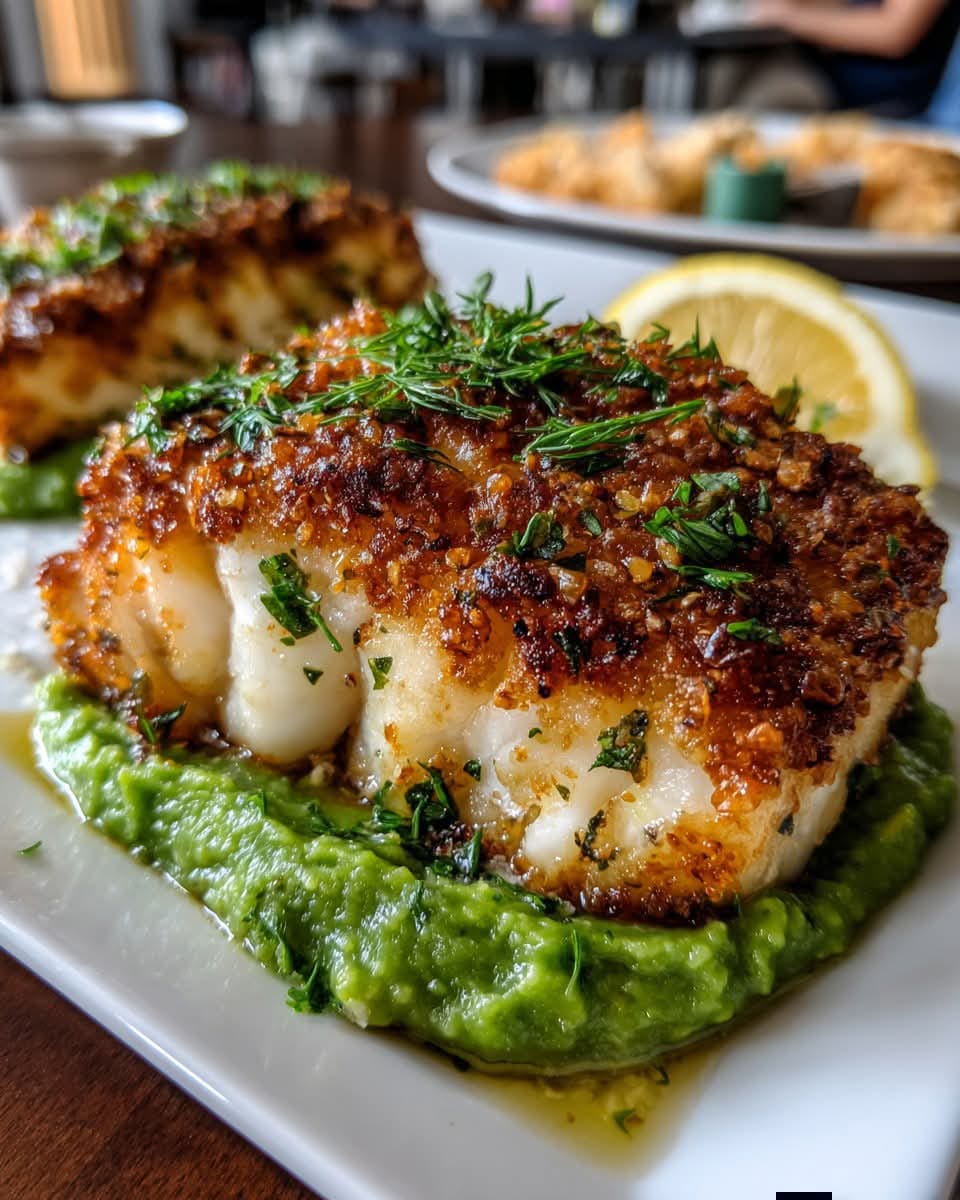 Sheet Pan Baked Cod with High-Protein Lemon-Parmesan Crust and Spring Pea Puree 1