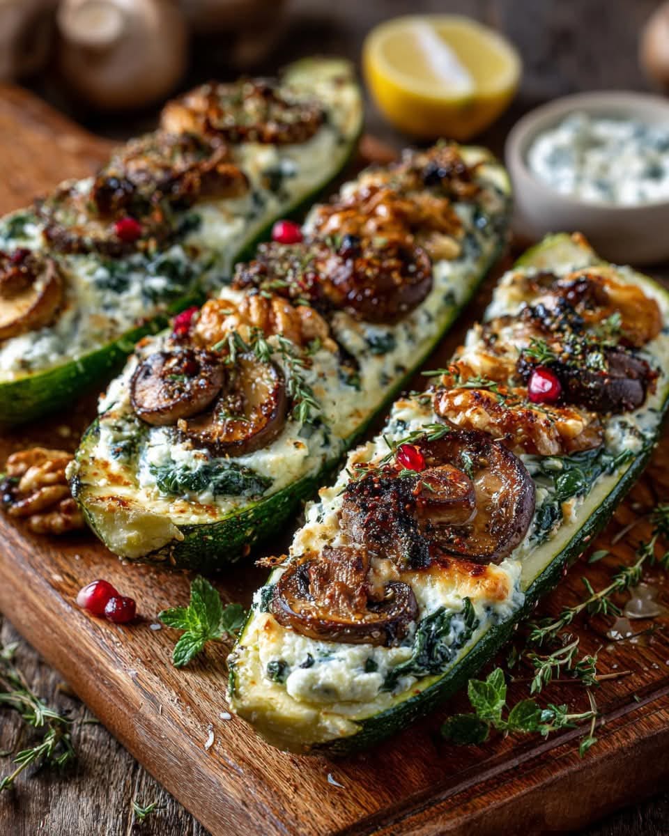 Spinach, Mushroom, and Ricotta Stuffed Zucchini Boats 1