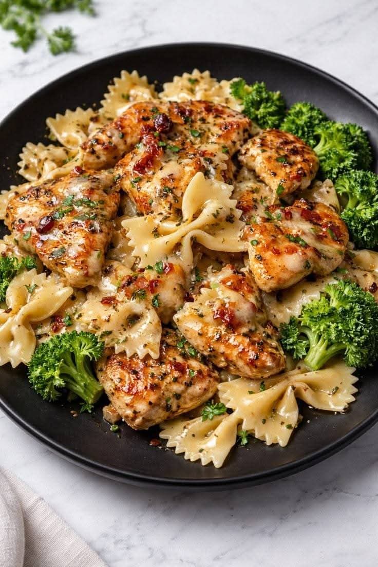Creamy chicken & bow‑tie pasta dish: 1