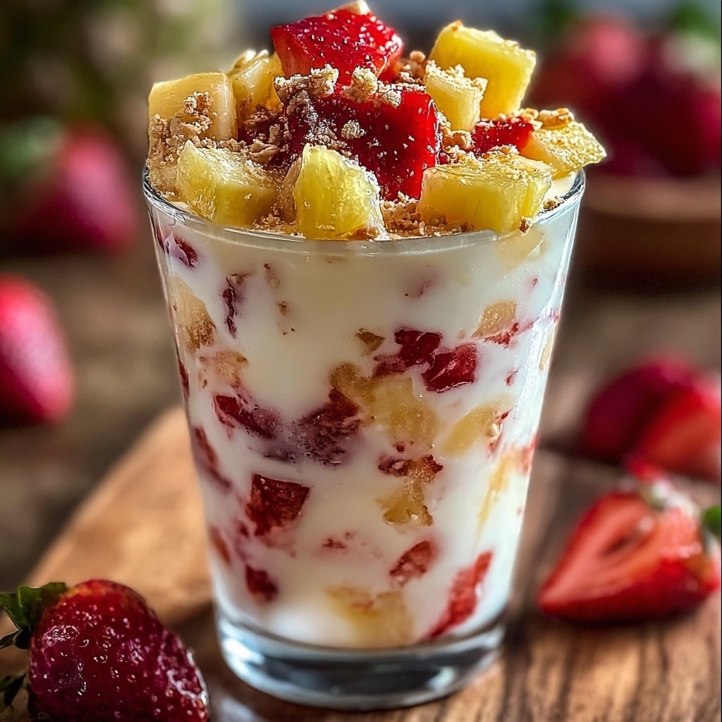 Layered Yogurt, Strawberry, and Pineapple Parfait 1