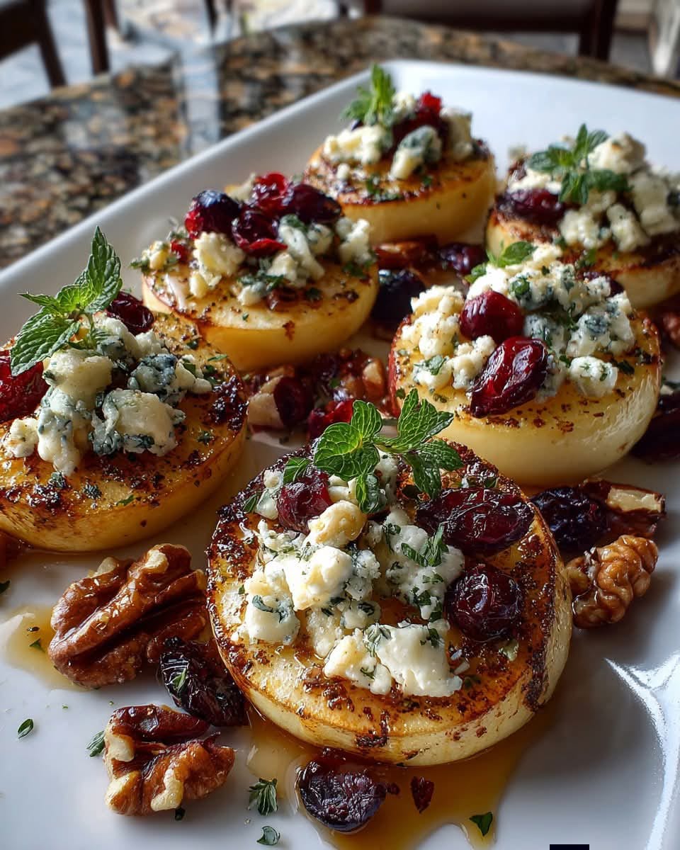 Apple Rounds with Blue Cheese, Cranberries & Maple Syrup 1
