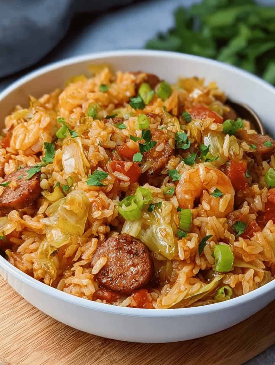 Cajun Cabbage Jambalaya with Sausage and Rice 1