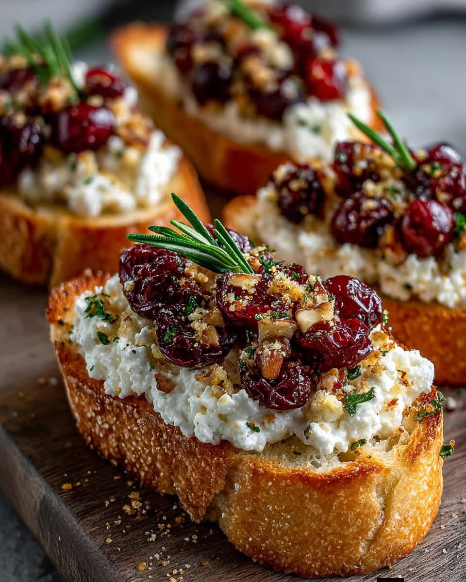 Crispy Crostini with Whipped Feta, Roasted Cranberries & Walnut Dust 1
