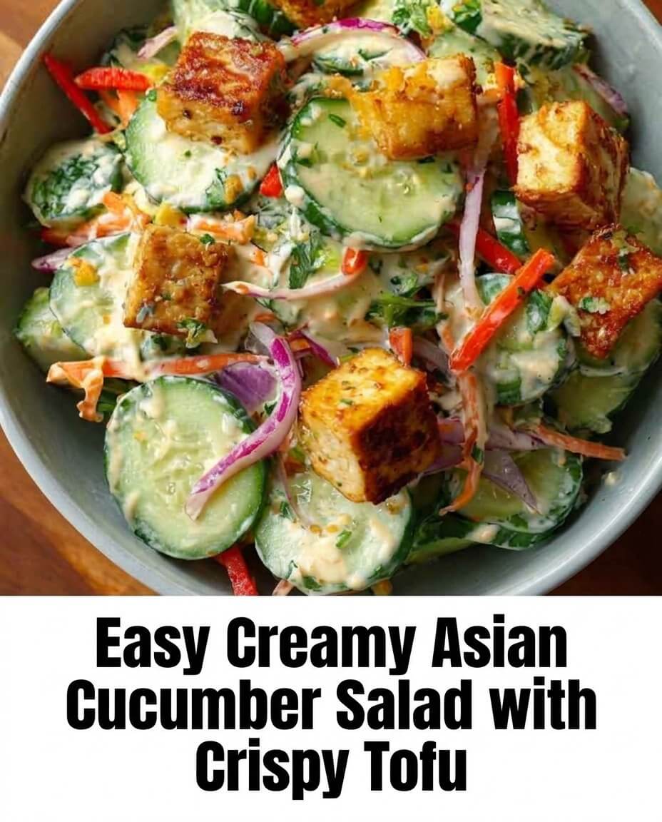 Easy Creamy Asian Cucumber Salad with Crispy Tofu 1