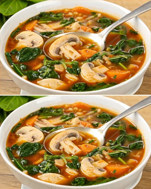 Mushroom Soup with Spinach 1