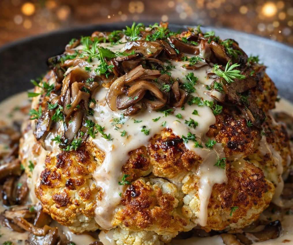 Roast Head of Cauliflower with Silky Mushroom and Gruyère Sauce 1