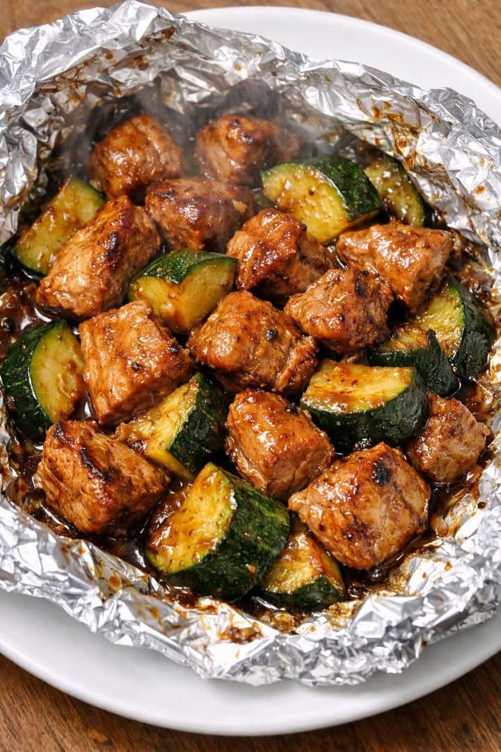 Slow Cooker 4-Ingredient Foil Wrapped Beef Or Turkey And Zucchini 1