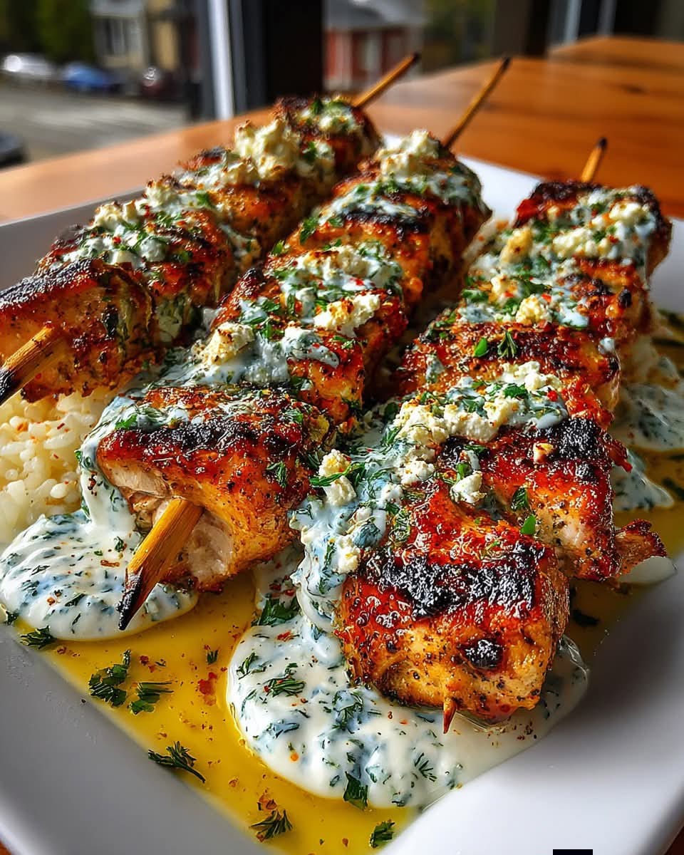 Greek Lemon Pepper Chicken Skewers with Garlic Feta Sauce 1
