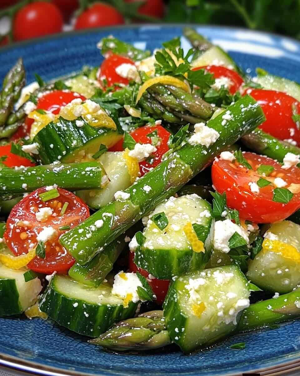 Fresh Asparagus, Cucumber & Tomato Salad with Feta 1
