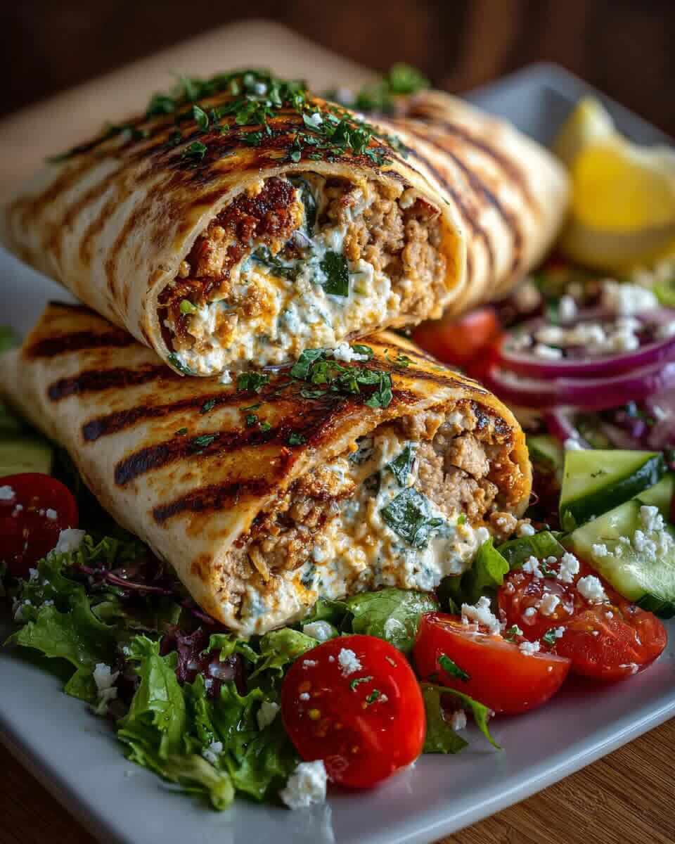 Mediterranean Ground Turkey Wrap with Creamy Hot Honey Feta Sauce 1