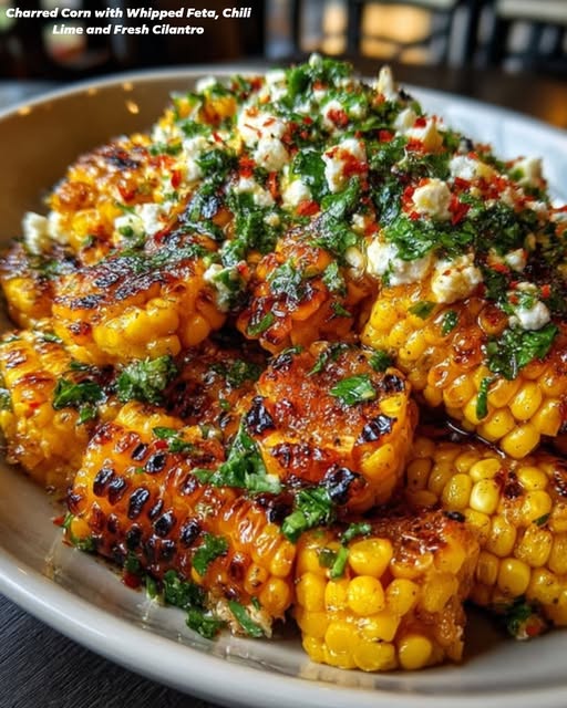 Charred Corn with Whipped Feta, Chili Lime & Fresh Cilantro 1