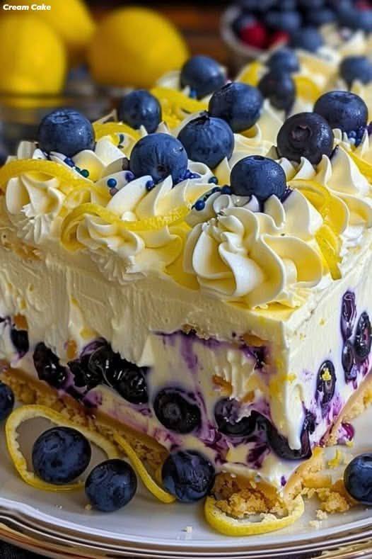 No-Bake Lemon Dazzling Blueberry Cream Cake 1