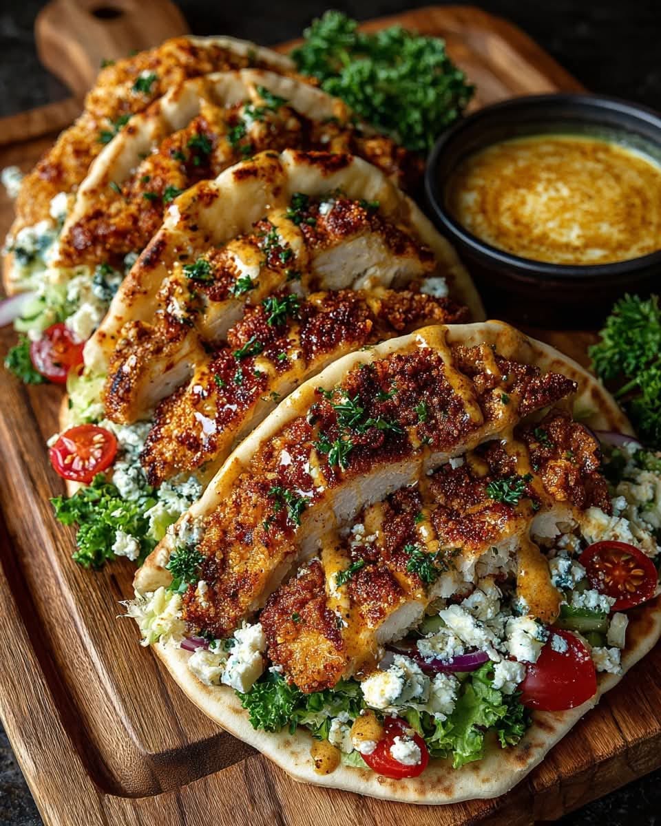 Crispy Hot Honey Feta Chicken Pita with Tahini Drizzle 1