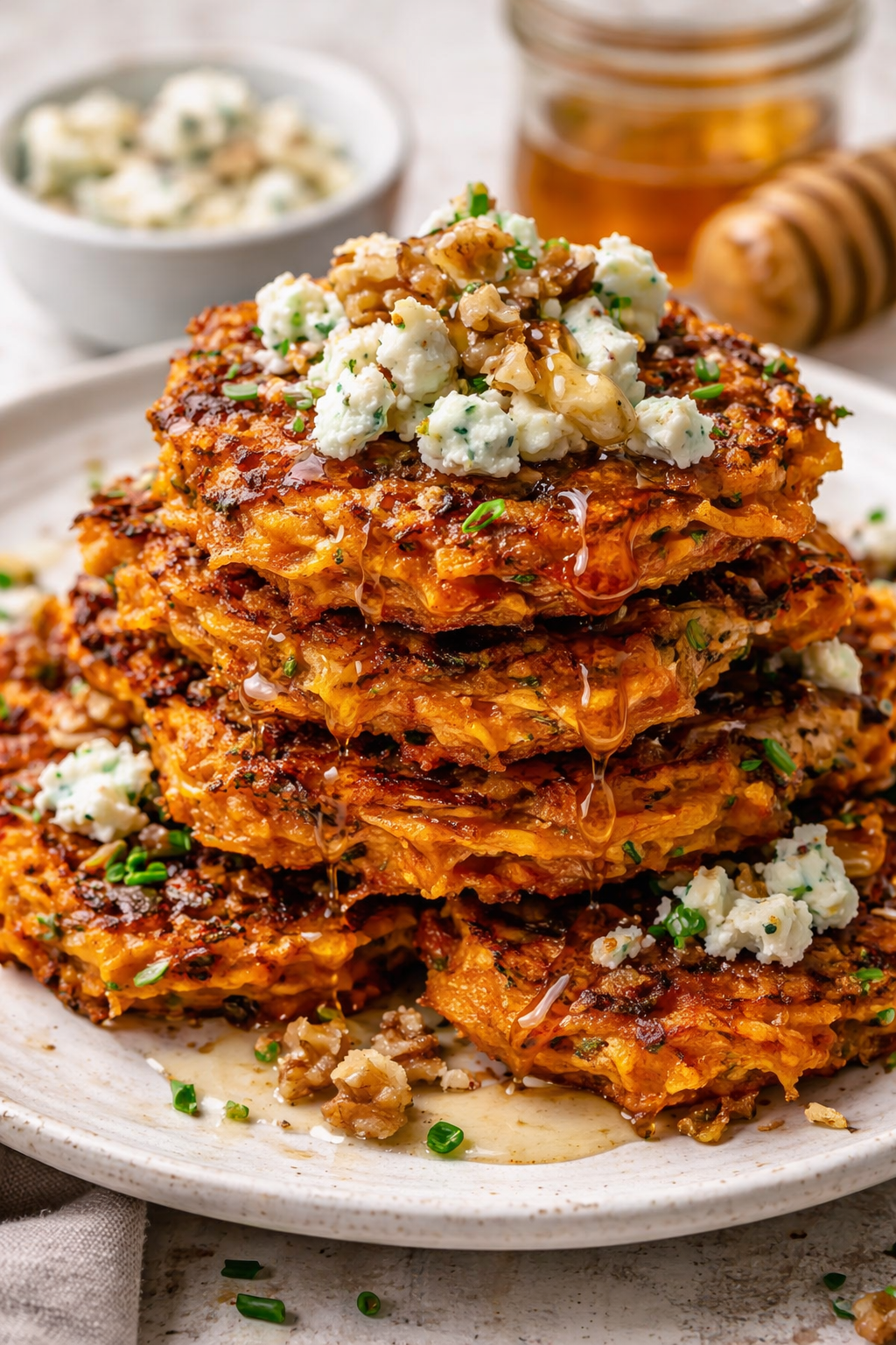 Sweet Potato Fritters with Creamy Blue Cheese and Honey 1