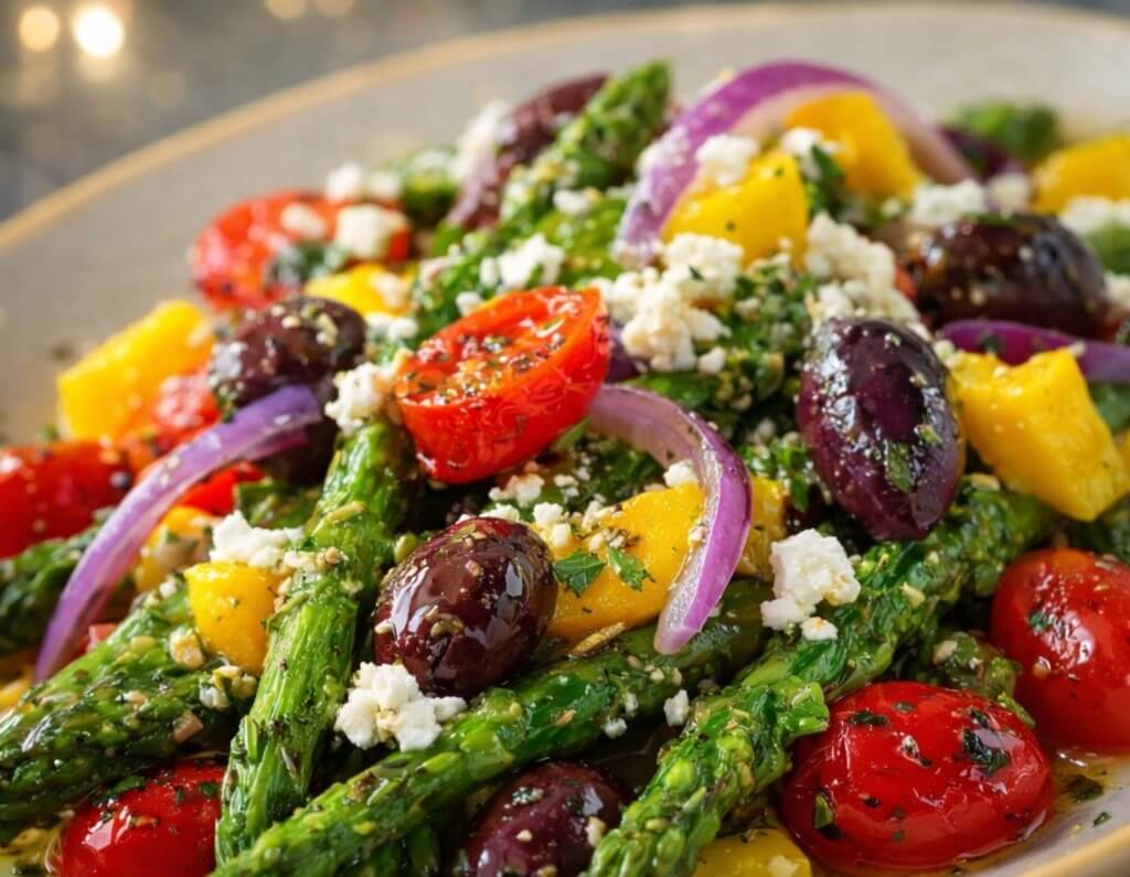 Vibrant Greek Asparagus Salad with Olives & Mango 1