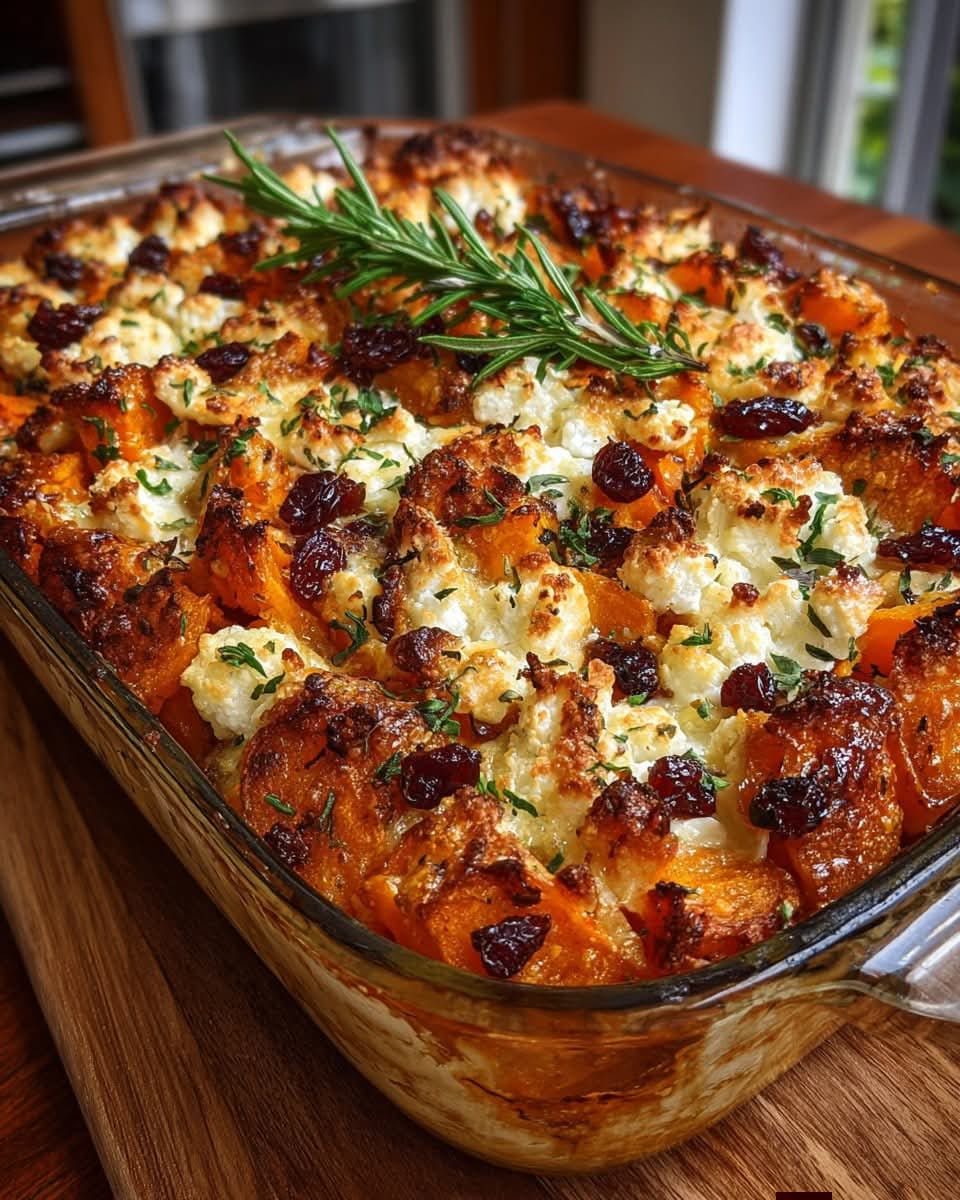 Carrot, Pumpkin & Sweet Potato Bake with Feta, Almonds & Maple Cranberry Drizzle 1