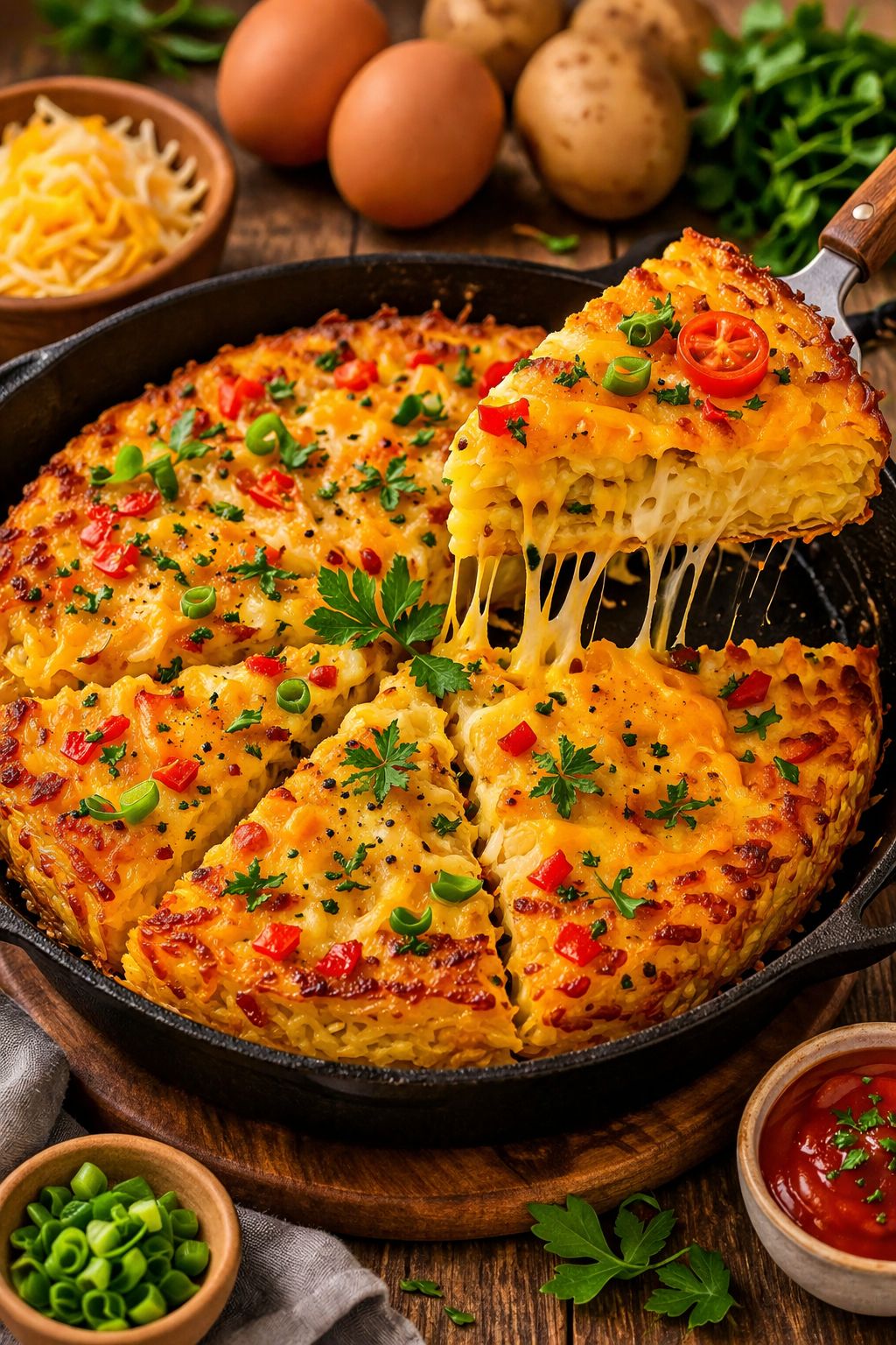 Cheesy Potato Egg Skillet Cake 1