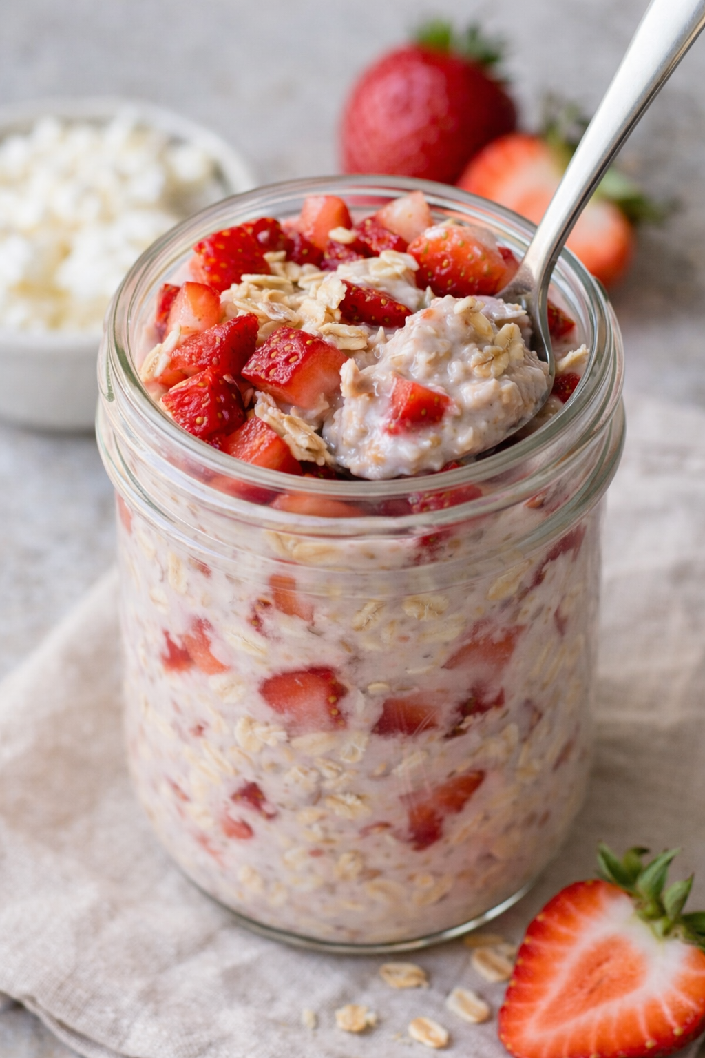 Strawberry Protein Overnight Oats (31g Protein, No Protein Powder) 1